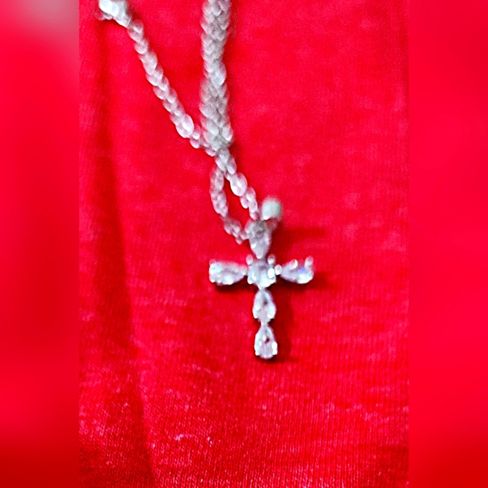 Clear Crystal Cross Pendant Necklace.  Brand New, Never Worn. NWOT